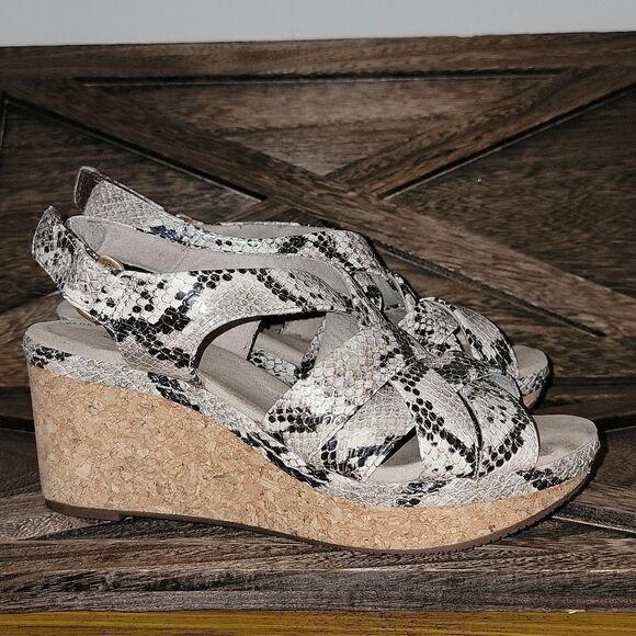 Clarks Womens Annadel Rayna Wedge Heel Sandal Taupe Synthetic Snake Print Size 8 - Picture 10 of 12